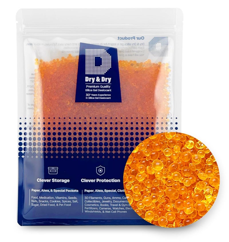 Dry & Dry [1.2 LBS] Premium Orange Indicating Silica Gel Desiccant Beads(Industry Standard 3-5 mm) - Rechargeable Silica Gel Beads(1.2 LBS) - Image 1